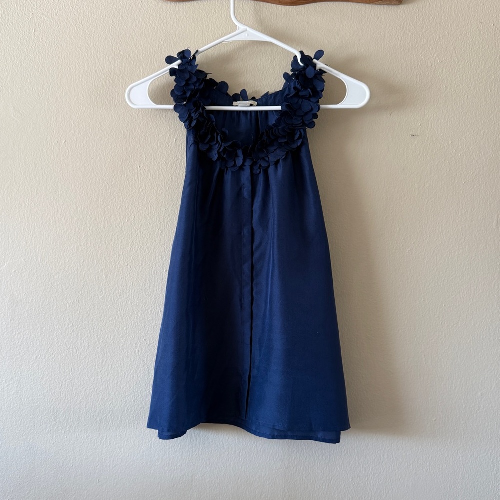 J. Crew Navy Blue 100% Silk Ruffle Petal Neck Sleeveless Blouse Size 8 Coquette